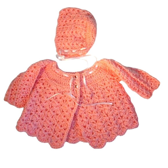 NEW! 2 Pc Pink Hand Crocheted Baby Set 4509 - Picture 1 of 6